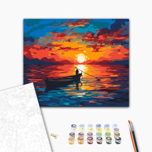 Sonnenuntergang auf dem Meer - Malen-nach-Zahlen-Set auf Keilrahmen 40x50
