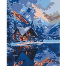 Berghütte unter den Bergen - Malen-nach-Zahlen-Set auf Keilrahmen 40x50