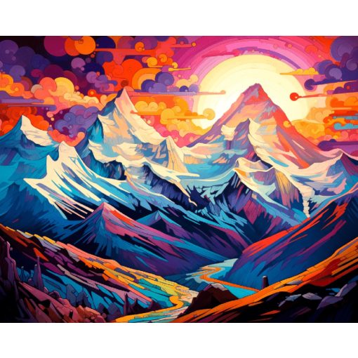 Szivárványhegyek - Számfestő készlet kereten 40x50