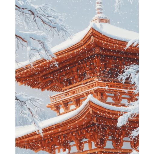 Téli pagoda - Számfestő készlet kereten 40x50