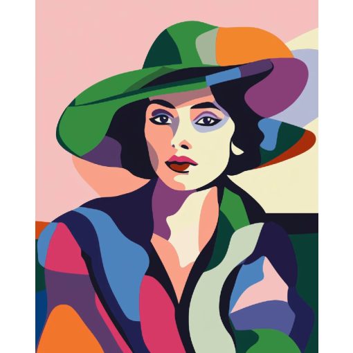 Nő kalapban - Számfestő készlet kereten 40x50