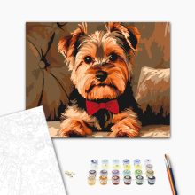 Yorkie csokornyakkendővel - Számfestő készlet kereten 40x50