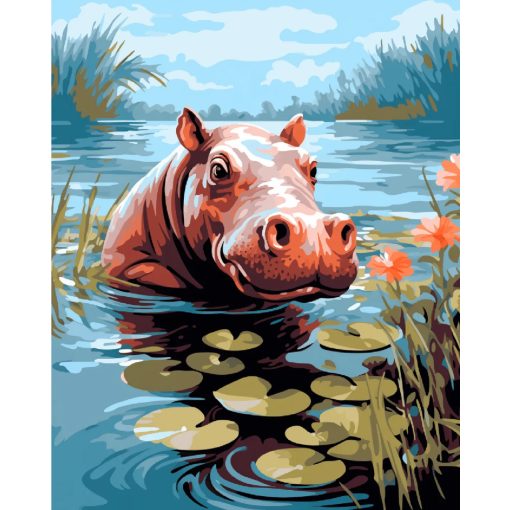 Fiatal víziló - Számfestő készlet kereten 40x50