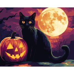 Halloweeni cica - Számfestő készlet kereten 40x50