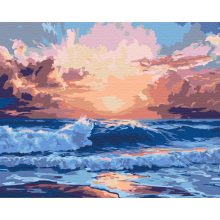 Wellen bei Sonnenuntergang - Malen-nach-Zahlen-Set auf Keilrahmen 40x50