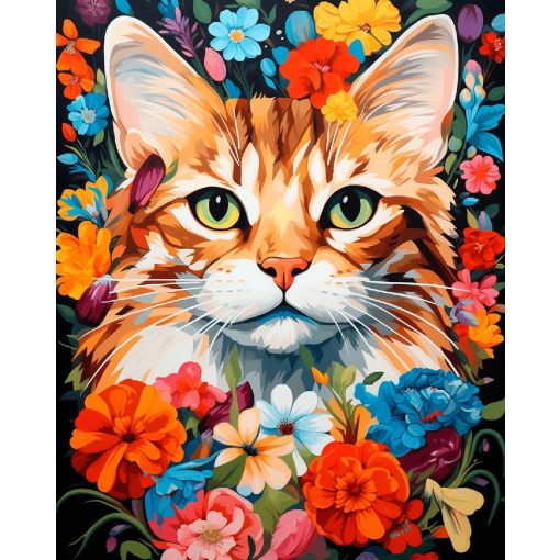 Macska virágok - Számfestő készlet kereten 40x50