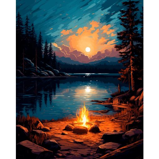 Éjszaka a tóparton - Számfestő készlet kereten 40x50