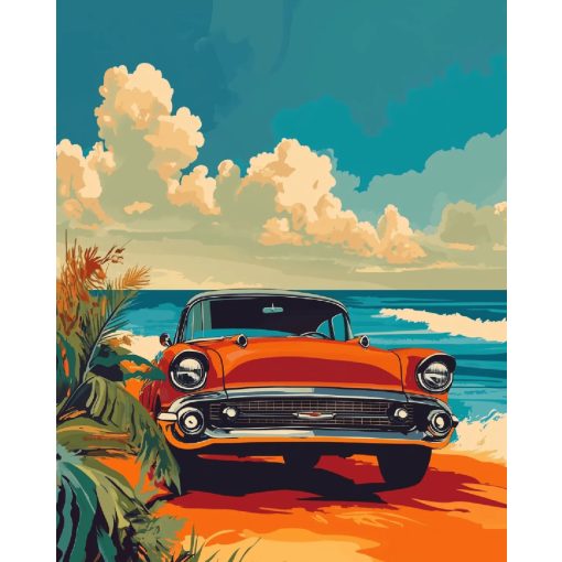 Retro tengerpart - Számfestő készlet kereten 40x50