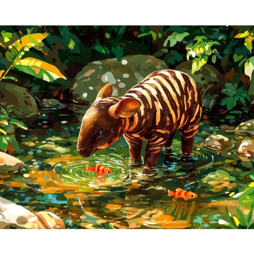 Kis tapír és az aranyhalak - Számfestő készlet kereten 40x50