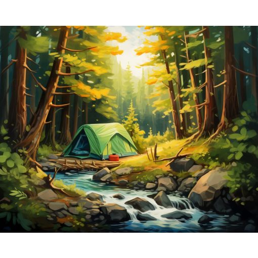 Erdei kemping - Számfestő készlet kereten 40x50