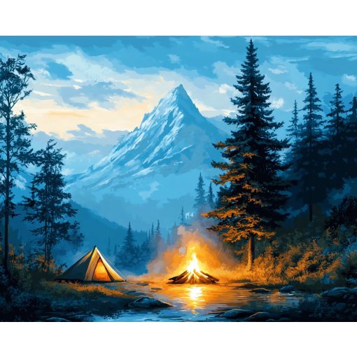 Tábor a hegy lábánál - Számfestő készlet kereten 40x50