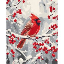 Kardinal auf einem winterlichen Ast - Malen-nach-Zahlen-Set auf Keilrahmen 40x50
