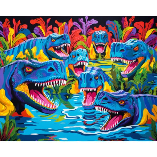 T-rex tenger - Számfestő készlet kereten 40x50
