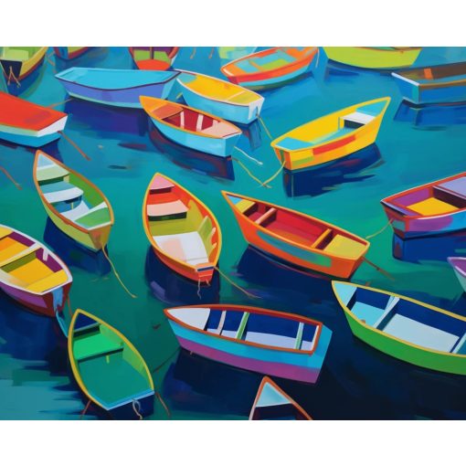 Színes csónakok - Számfestő készlet kereten 40x50