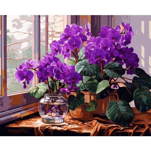 Virágzó ibolya - Számfestő készlet kereten 40x50