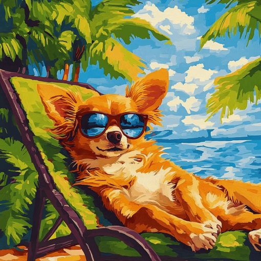 Napozó kiskutya - Számfestő készlet kereten 40x40
