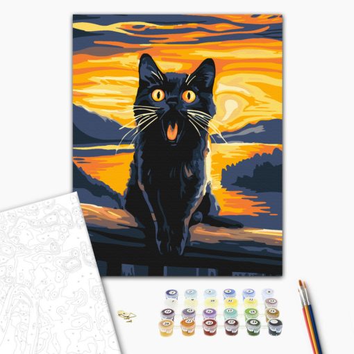 Katzen-Sonnenuntergang - Malen nach Zahlen Set auf Rahmen 40x50 cm