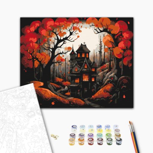 Das Haus der Hexe - Malen nach Zahlen Set auf Rahmen 40x50 cm