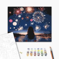   Nacht des Feuerwerks - Malen nach Zahlen Set auf Rahmen 40x50 cm