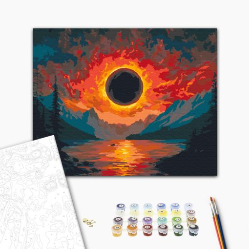 Sonnenfinsternis über dem Tal - Malen nach Zahlen Set auf Rahmen 40x50 cm