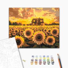   Das Zuhause der Sonnenblumen – Malen nach Zahlen Set auf Rahmen 40x50 cm