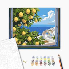   Fensterblick aufs Meer – Malen nach Zahlen Set auf Rahmen 40x50 cm
