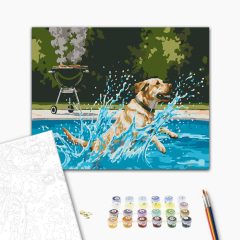   Sommerliches Hundabenteuer – Malen nach Zahlen Set auf Rahmen 40x50 cm