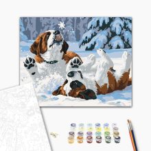 Eiskalter Hundespaß – Malen nach Zahlen Set auf Rahmen 40x50 cm