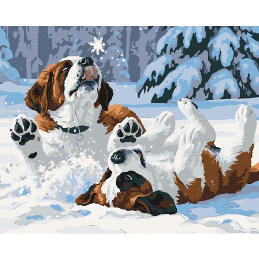 Eiskalter Hundespaß – Malen nach Zahlen Set auf Rahmen 40x50 cm