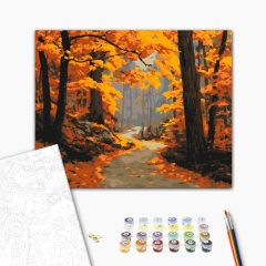   Herbstlicher Traumweg – Malen nach Zahlen Set auf Rahmen 40x50 cm