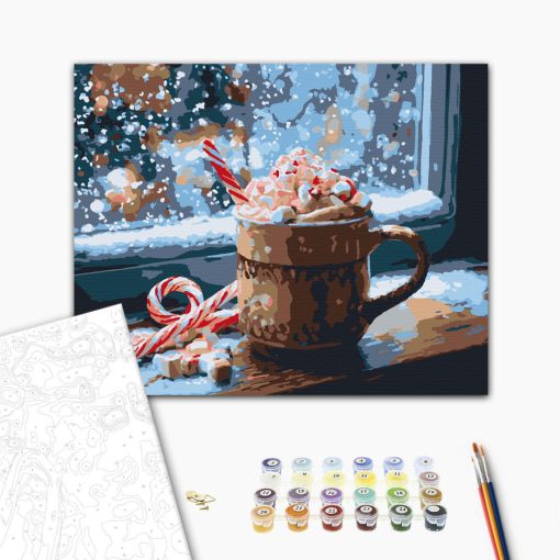 Weihnachtlicher Kakao 1 – Malen nach Zahlen Set auf Rahmen 40x50 cm
