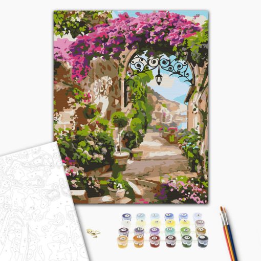 Blumiges Tor – Malen nach Zahlen Set auf Rahmen 40x50 cm