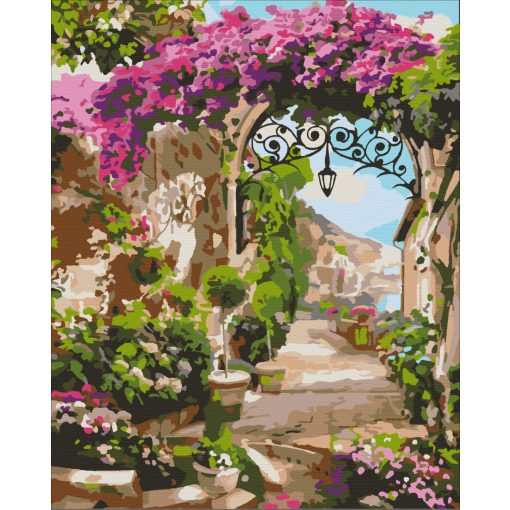 Blumiges Tor – Malen nach Zahlen Set auf Rahmen 40x50 cm