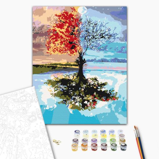Vier Jahreszeiten - Malen-nach-Zahlen-Set auf Keilrahmen 40x50