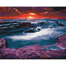 Roter Himmel und schäumende Wellen - Malen-nach-Zahlen-Set auf Keilrahmen 40x50
