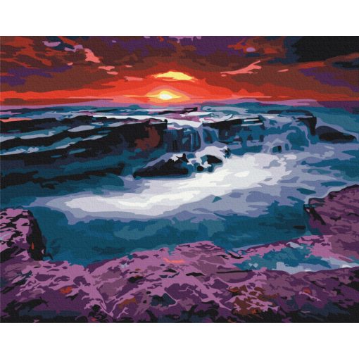 Roter Himmel und schäumende Wellen - Malen-nach-Zahlen-Set auf Keilrahmen 40x50
