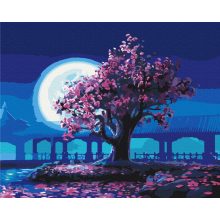 Kirschbaum im Mondlicht - Malen-nach-Zahlen-Set auf Keilrahmen 40x50