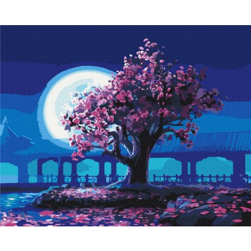 Kirschbaum im Mondlicht - Malen-nach-Zahlen-Set auf Keilrahmen 40x50
