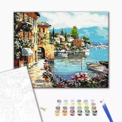 Hafen im Sommer - Malen-nach-Zahlen-Set auf Keilrahmen 40x50