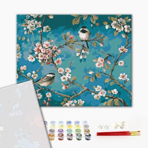 Meise auf Ästen - Malen-nach-Zahlen-Set auf Keilrahmen 40x50