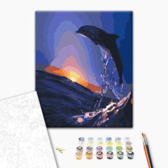   Delfin im Sonnenuntergang - Malen-nach-Zahlen-Set auf Keilrahmen 40x50