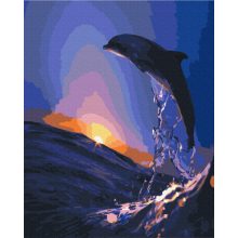 Delfin im Sonnenuntergang - Malen-nach-Zahlen-Set auf Keilrahmen 40x50