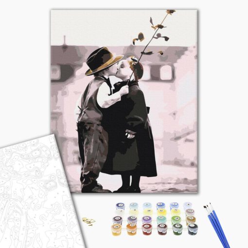 Erster Kuss – Malen nach Zahlen Set auf Rahmen 40x50 cm