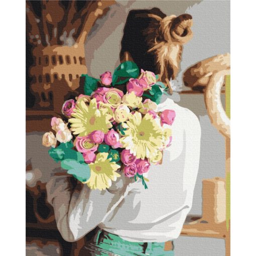Mädchen mit Blumenstrauß - Malen-nach-Zahlen-Set auf Keilrahmen 40x50