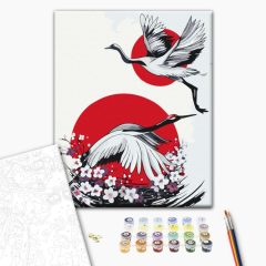   Kraniche in Japan - Malen-nach-Zahlen-Set auf Keilrahmen 40x50