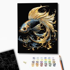   Goldfisch - Malen-nach-Zahlen-Set auf schwarzer Leinwand, auf Keilrahmen 40x50